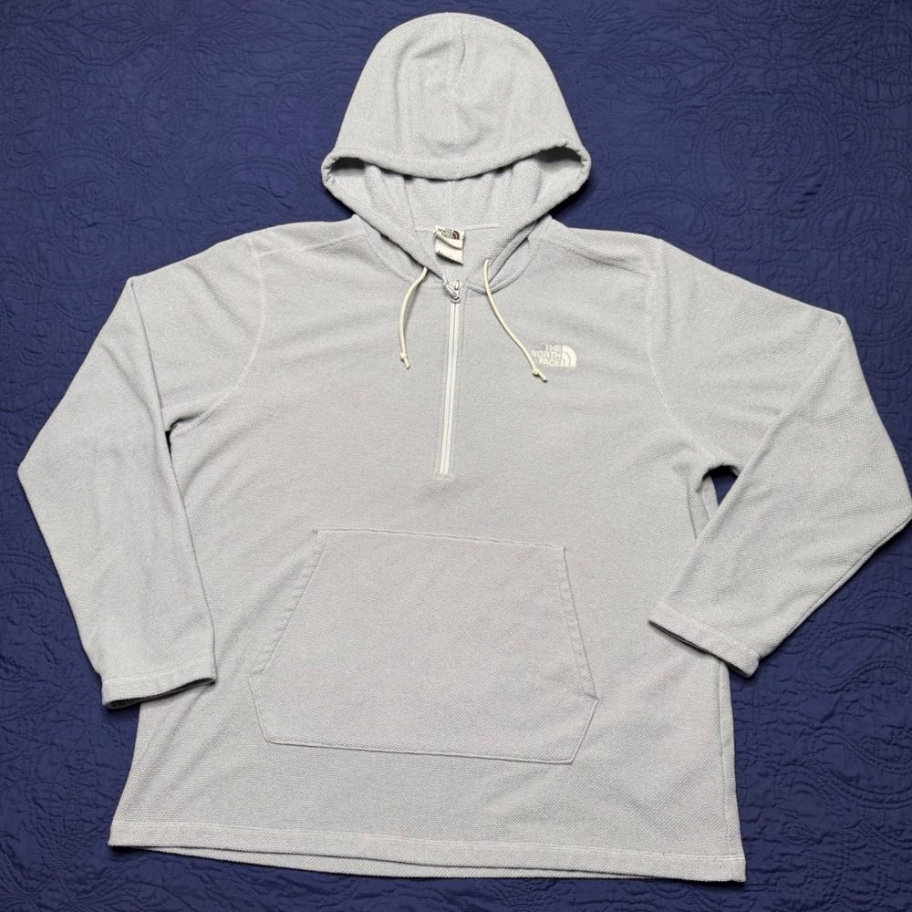 The North Face Men's XXL Gray Waffle Knit Thermal Pullover Hoodie Outdoors